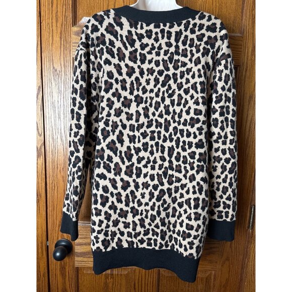 EUC Alice + Olivia Women's Leopard Bradford Cardigan Sz L Oversized 97% Wool - Picture 3 of 6